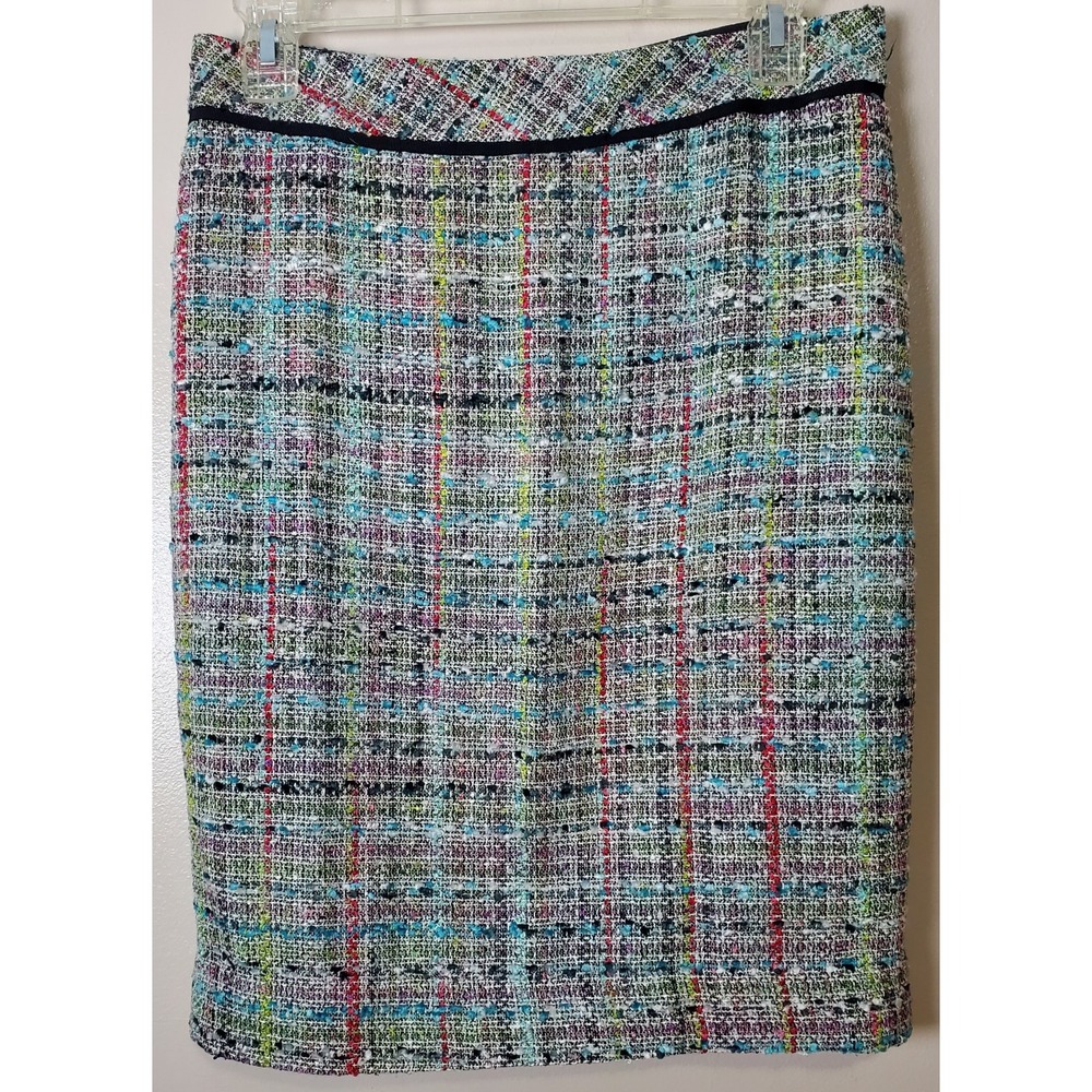 Jenni Kayne Tweed Skirt Knee Length Size‎ 4 Silk Blend Academia Quiet Luxury